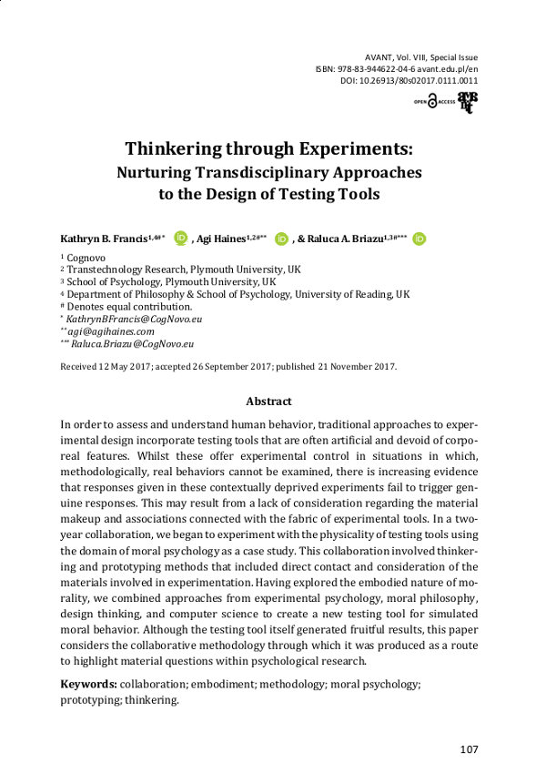 Thinkering through experiments: Nurturing transdisciplinary approaches to the design of testing tools (doi:10.26913/80s02017.0111.0011)