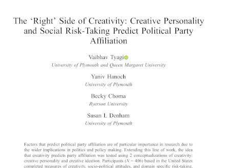 Vaibhav Tyagi publishes in the Creativity Research Journal